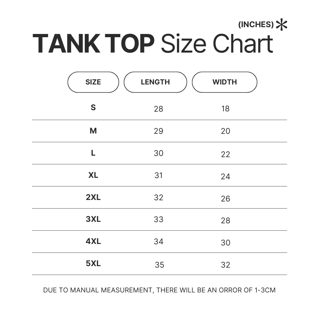 Tank Top Size Chart - Mushoku Tensei Merch