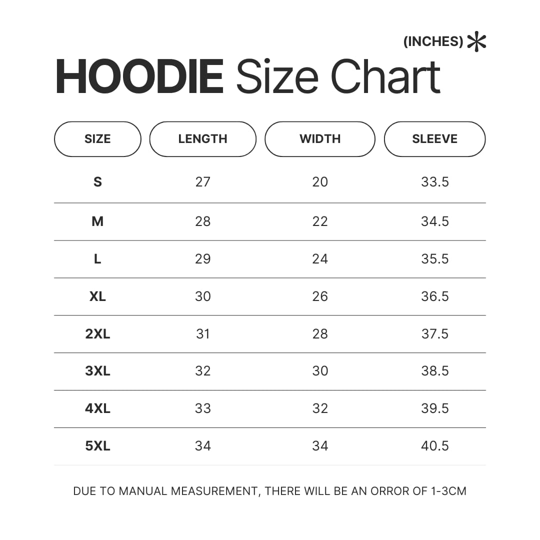 Hoodie Size Chart - Mushoku Tensei Merch