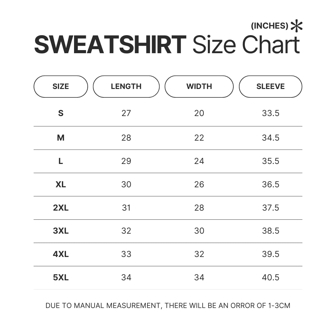 Sweatshirt Size Chart - Mushoku Tensei Merch