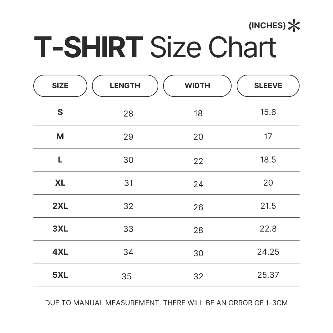T shirt Size Chart - Mushoku Tensei Merch